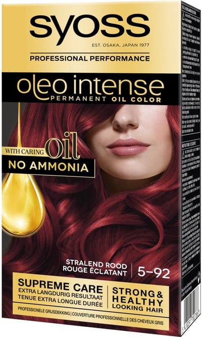 Syoss Oleo Intense 5-92 Haarverf - Stralend Rood - Permanente Haarkleuring - Ammoniakvrij - Met Voedende Oliën - 100% Grijsdekking - Langdurige Kleur - 1 stuk
