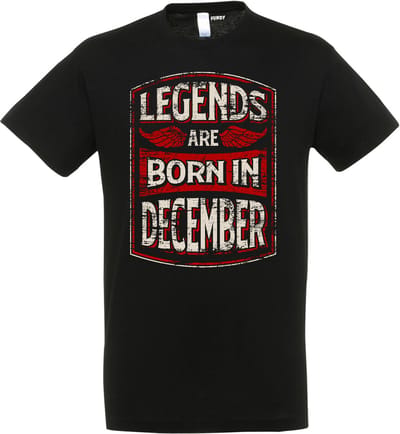 T-shirt Legends are born in December | Verjaardag shirt December | verjaardag cadeau voor mannen | Zwart | maat XS