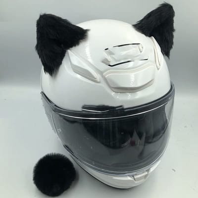 Motorhelm decoratie set met schattige pluche kattenoren en staart