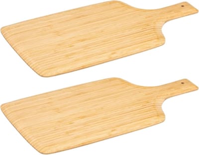 5Five keuken Snijplank met handvat - 2x - 28 x 20 cm - bamboe hout - Groente en vlees - Serveerplank - Broodplank