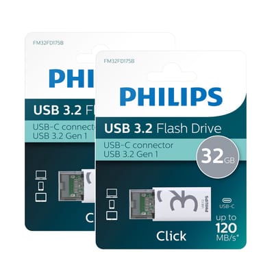 Philips FM32FD175B USB-C Stick - 32 GB - USB-C - USB 3.2 GEN 1 - Click Edition - 2-Pack