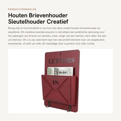 Dailygoods- Brievenbus Houten Sleutelhanger - Sleutellabels - Decoratie - Twee Haken - Eco-vriendelijk - Uniek Ontwerp