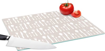 Glazen Snijplank - 39x28 - Bestek - Patroon - Keuken - Snijplanken Glas