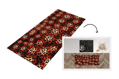 Keukenloper - Loper keuken - Luipaard - Patronen - Rood - Zwart - 120x50 cm - Keukenloper vinyl