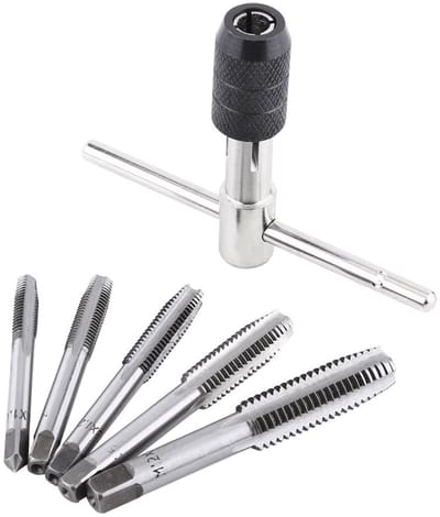 Dailygoods- Schroeftap 6-delig - Verstelbare T-vormige Sleutel - Draadfreeskranen - Handgereedschap - Geschikt voor kunststof/aaluminium - Ideaal voor draadverwerking - Taps