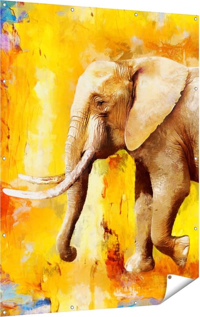 Gards Tuinposter Geschilderde Olifant Olieverf - Abstract - 120x160 cm - Tuindoek - Tuindecoratie - Wanddecoratie buiten - Tuinschilderij