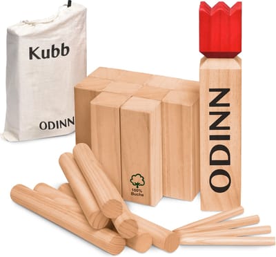 Toyfel XXL Kubb Spel Odinn – Buitenspel Houten Werpspel voor Kinderen en Volwassenen – ZweedsSchaak Outdoor Game – FSC® Dennenhout