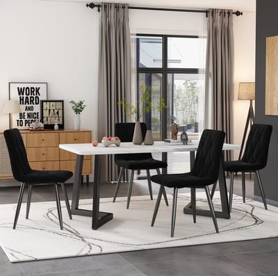 DESMIU Eetkamerstoel 45 x 40 x 86 cm - Set Van 4 Met Hoge Rugleuning En Gepolsterde Zitting - Voor Eetkamer En Woonkamer - Velvet En Metaal - Zwart