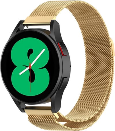 By Qubix - Milanese bandje 20mm - Goud - Geschikt voor Samsung Galaxy Watch 7 (40 & 44mm) - Galaxy Watch FE - Galaxy Watch 6 - Galaxy Watch 6 Pro - Galaxy Watch 5 - 5 Pro - Galaxy Watch 4 - 4 Classic - Active 2 - Watch 3 (41mm)