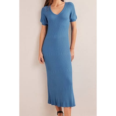 Boden Angled Empire Knitted Dress Porcelain Blue Maat: 10R | Midi Jurken Outlet | Dames | Blauw
