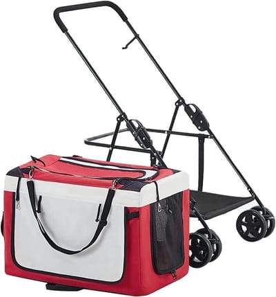 Dieren Wandelwagen - Draagsysteem - Buiten Avonturen - Afneembare Draagmand - Tot 20 kg - Rood