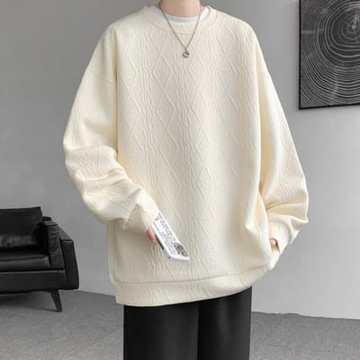 Lente en Herfst Nieuwe Losse Trui met Ronde Hals Heren Hong Kong Stijl Eenvoudige Lange Mouw Tiener Top Onderstuk Shirt 5XL