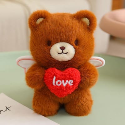 20 cm Ange Animal Mignon Peluche Jouet Rempli Debout Ours Brun Lapin Blanc Tenant Cœur Rouge Je T'aime Cadeau Saint-Valentin 20cm