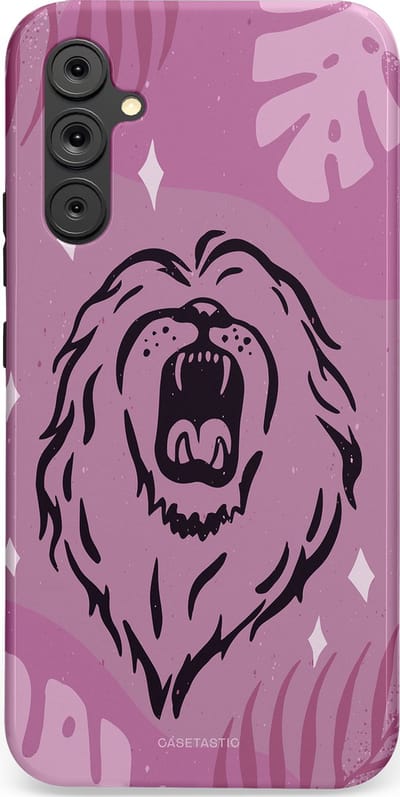 Casetastic hoesje geschikt voor Samsung Galaxy A34 (2023) 5G - Dubbellaagse bescherming - Trots en vurig - Fashion Case - Lila Lichtroze Donkergrijs