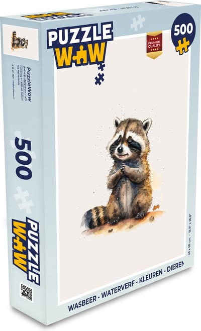 Puzzel Wasbeer - Waterverf - Kleuren - Dieren - Kids - Legpuzzel - Puzzel 500 stukjes