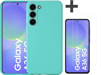 Hoesje geschikt voor Samsung Galaxy A36 hoesje zacht siliconen met 2 Stuks gehard glas Screenprotectors- Arara backcover - Mint Groen