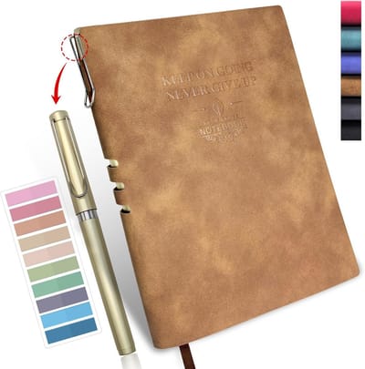 Luxe A5 Softcover Notitieboek met Pen en Indexstickers - 256 Pagina's Dik Papier (Bruin)