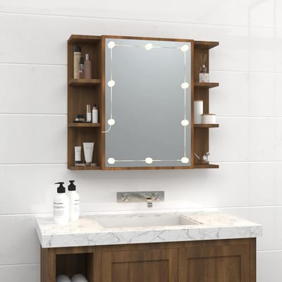 vidaXL - Spiegelkast - met - LED-verlichting - 70x16,5x60 - cm - bruin - eikenkleur