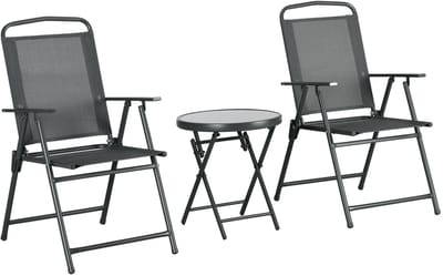 Balkonset 2 personen - Tuinset - Bistroset - Donkergrijs - Weerbestendig - 3 delig - Tuintafel en 2 stoelen - 2 personen - Gecoat staal - Onderhoudsvrij staal