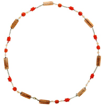 Behave - Lange ketting met oranje en bruine kralen - 104 cm - Bohemian sieraden