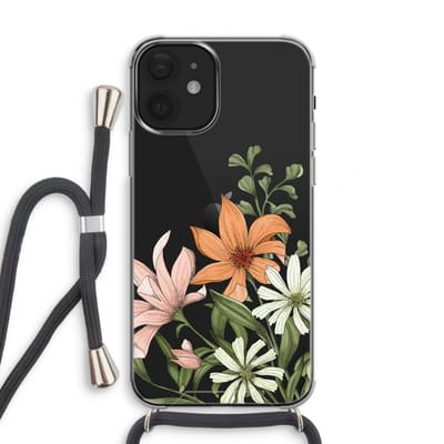 Case Company® - Hoesje met koord geschikt voor iPhone 12 mini hoesje met Koord - Floral bouquet - Telefoonhoesje met Zwart Koord - Bescherming aan alle Kanten en Over de Schermrand