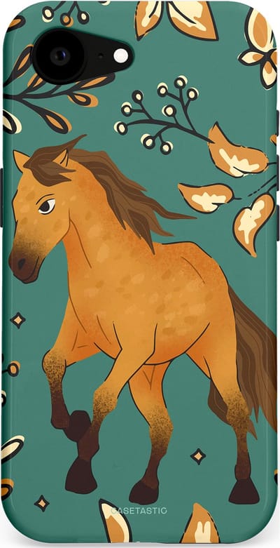 Casetastic Hoesje Geschikt voor Apple iPhone 16e Magsafe - Stijlvolle Beschermende Duo-layer Case - Groene bruine Paarden elegantie - Paris