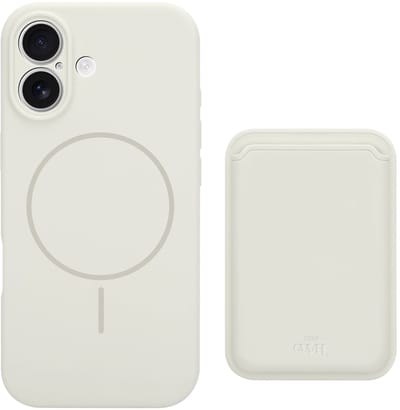 xoxo Wildhearts siliconen hoesje met magnetische kaarthouder (beige) - Geschikt voor iPhone 17 MagSafe - Silicone case met wallet - ruimte voor pasjes - pasjeshouder - shockproof telefoonhoesje