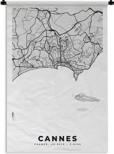 Wandkleed - Wanddoek - Frankrijk - Cannes - Stadskaart - Plattegrond - Kaart - 120x180 cm - Wandtapijt
