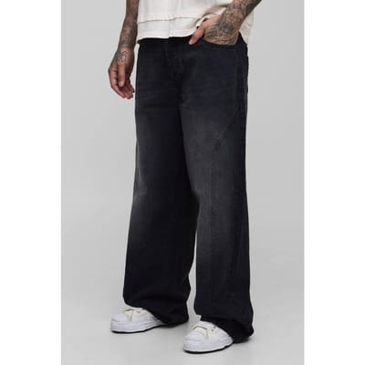 Hoge, wijdvallende, gewassen jeans met ster-applicatie | Washed Black | Size 32