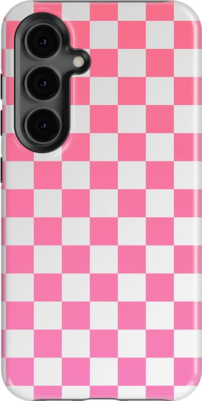 Design Hoesje Samsung Galaxy S24 | Geschikt Voor Mag | Tiny Squares Checkered Print | Backcover Samsung Galaxy S24 Pink Pop Grid