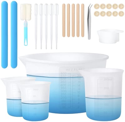 Dailygoods - Siliconen Maatbekers en Mengkopjes Set - 600ml, 250ml, 100ml met Accessoires