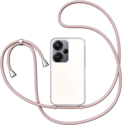Hoesje met Koord geschikt voor Xiaomi Redmi Note 13 Pro Plus - Back Cover Siliconen Case Transparant Hoes Roségoud