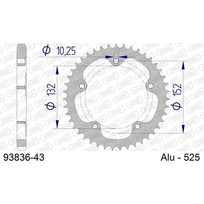 Aluminium tandwiel achter Afam 525 43 dents