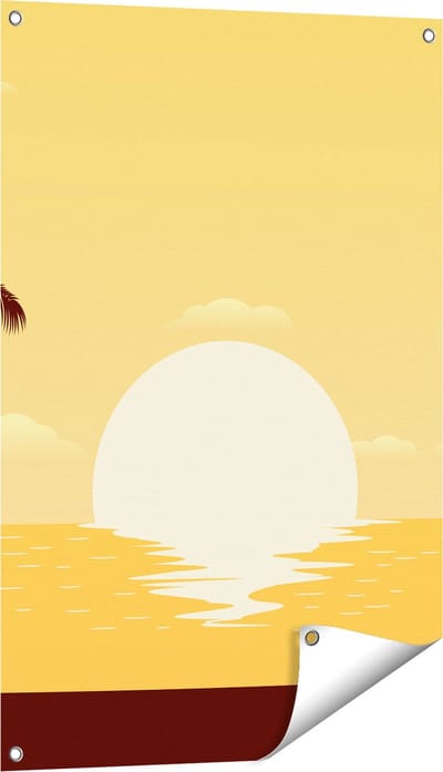 Gards Tuinposter Zonsondergang met Palmbomen - Abstract - 60x90 cm - Tuindoek - Tuindecoratie - Wanddecoratie buiten - Tuinschilderij