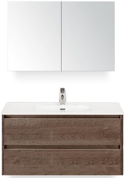 Dante Badmeubelset 100 cm - Tabacco - Keramische Wastafel Wit Cover met Spiegelkast