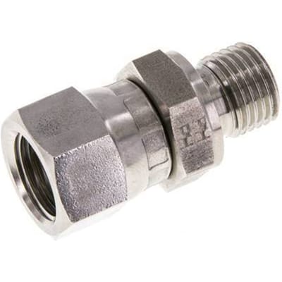 JIC  Verloopnippel UNF 9/16''-18 Binnendraad X G1/4'' Buitendraad Regelbaar RVS 275bar