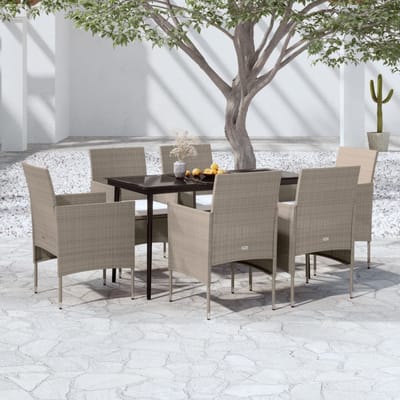 vidaXL - 7-delige - Tuinset - met - kussens - beige - en - zwart