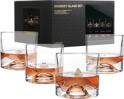 Cadeauset van 4 unieke whiskyglazen – Zware cocktailglazen voor Bourbon en Scotch, 10 oz