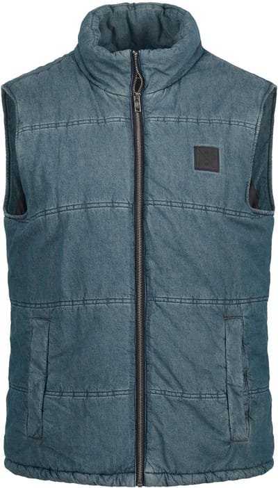 JP 1880 - Heren - Bodywarmer denim jeanslook warme voering opstaande kraag - Blauw denim - Maat 3XL