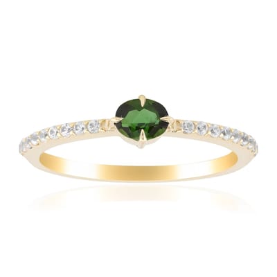 Cavill - Gouden ring 9K Geelgoud met 0,39 ct Groene Benedito Toermalijn Ovaal - 18 Cambodjaanse Zirkonia's - Elegante Damesring - Tijdloos & Dagelijks