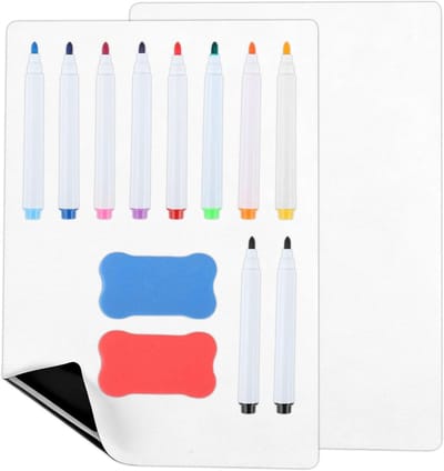Magnetisch A3 whiteboard voor koelkast, ideaal voor weekplanning en memo's, inclusief 2 gumjes en 10 markers (42 x 30 cm)