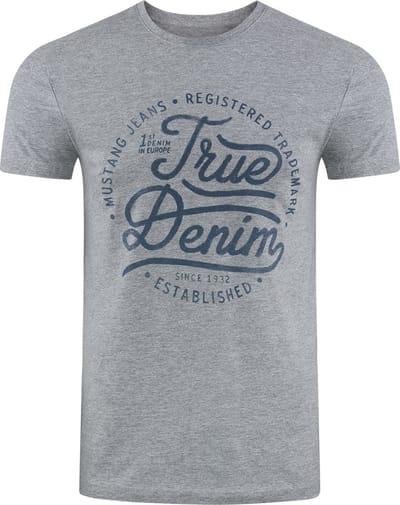 Mustang Heren T-Shirt Basic Print Tee regular fit Grijs S Ronde Hals Volwassenen Opdruk Print Shirts