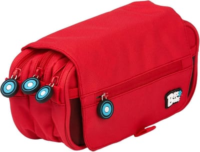 Schooletui Drie Vakken - Pennenetui Opbergtas - School Spullen Organiseren - Inclusief Lesrooster ID - 23x10x10 cm - Rood