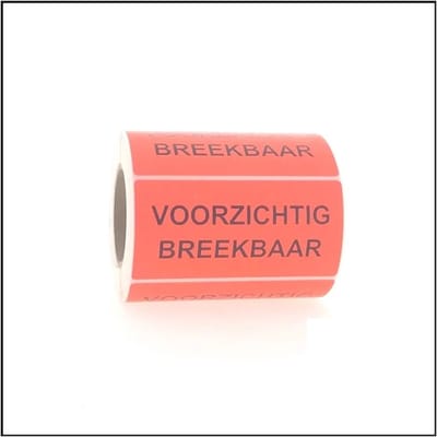 Set van 3 Rollen - Etiketten - Stickers - Voorzichtig Breekbaar - 98 x 48 mm - Fluor Rood - 3 rollen à 500 stuks