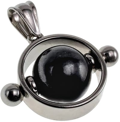 Ronde en Opengewerkte Hanger met Magnetische Hematiet Steen, Ronde Hanger Unisex, Gepolijst RVS - Handgemaakt door esde2