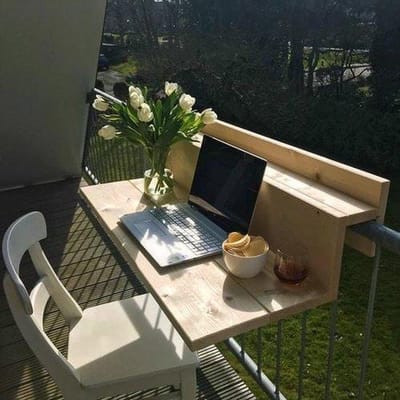 GoudmetHout® Balkontafel Hangend XL - 99 cm Hout - Balkonbar - Hangtafel Buiten - Relingdikte vanaf 9 t/m 14 cm - Bijzettafel Balkon & Tuin tafeltje - Transparant Wash