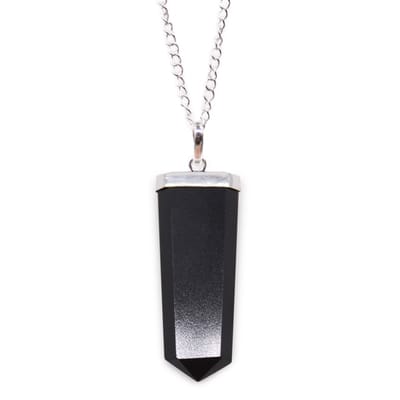 Edelesteen Ketting - Zwarte Agaat - Verguld Zilver - Afmeting Hanger 4x5x0.5cm - Afmeting Ketting 45cm