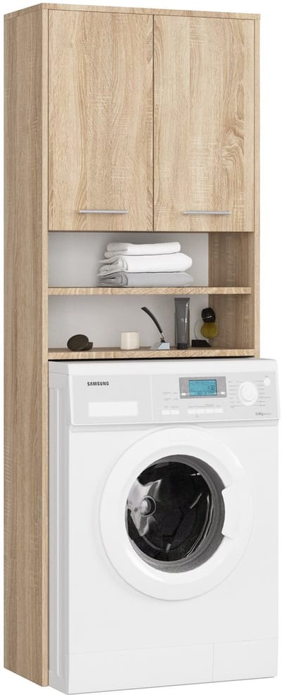 Badkamerkast voor Wasmachine FIN / Hoge Wasmachinekast met 2 Deuren / AKORD Furniture Factory / Sonoma Eik / 64 x 180 x 30 cm