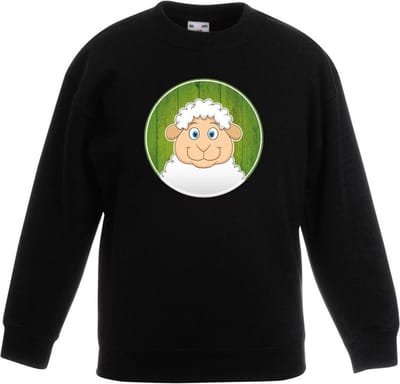 Kinder sweater zwart met vrolijke lammetje print - lammetjes trui - kinderkleding / kleding 98/104