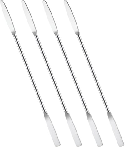 Cosensi- Laboratoriumspatel 15 cm - Roestvrij Staal - Set van 4 - Dubbele Uiteinden - Ideaal voor Cosmetica en Keuken - Nauwkeurig Werken - Spatel